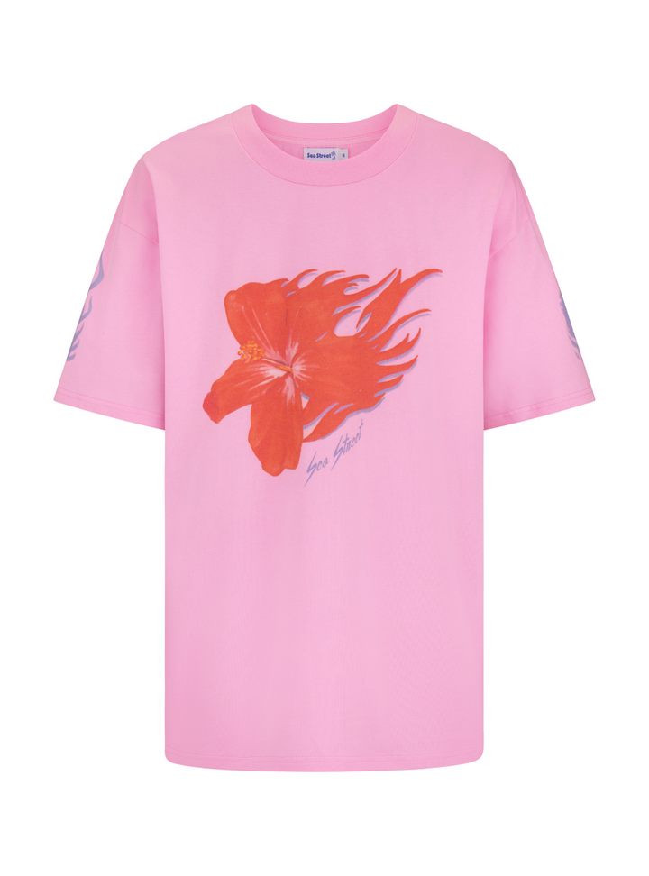 Flaming Hibiscus Relaxed T-Shirt - Pink