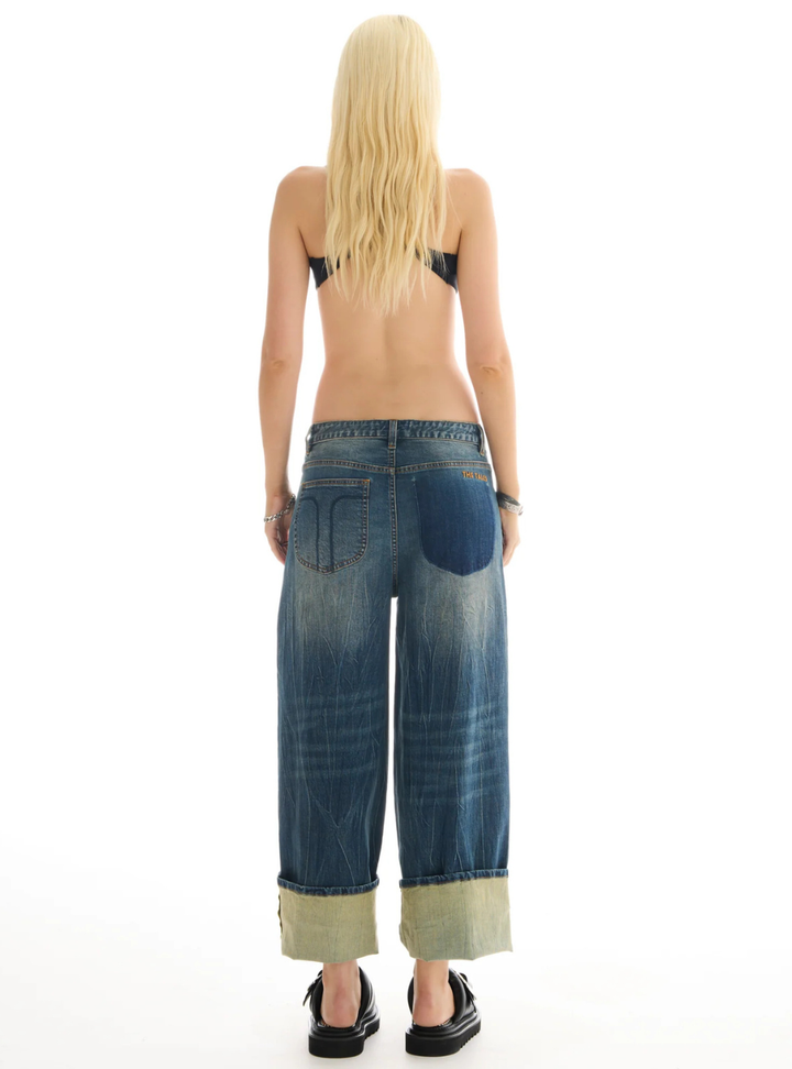 Selvedge Denim Cross Over Slouch Jeans - Indigo