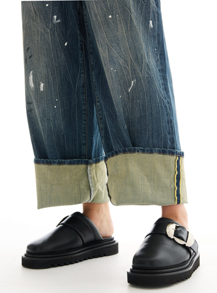 Selvedge Denim Cross Over Slouch Jeans - Indigo