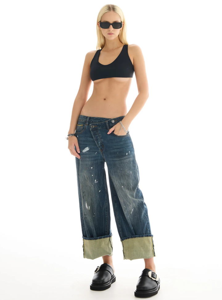 Selvedge Denim Cross Over Slouch Jeans - Indigo