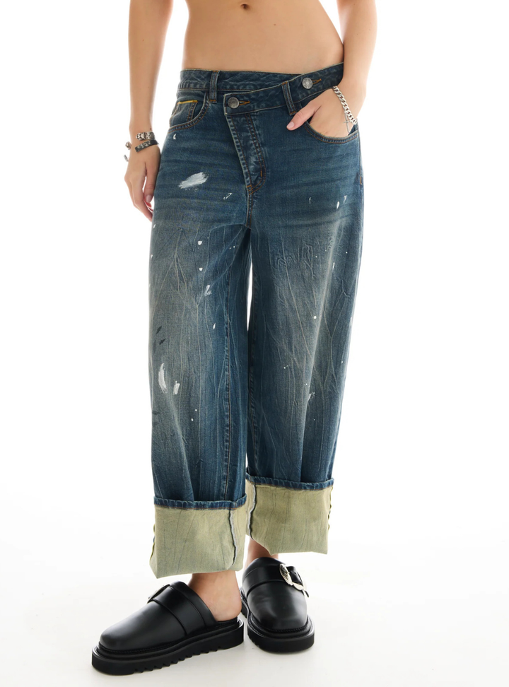 Selvedge Denim Cross Over Slouch Jeans - Indigo