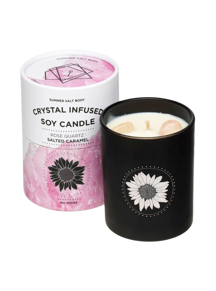 Crystal Infused Soy Candle - Rose Quartz x Salted Caramel