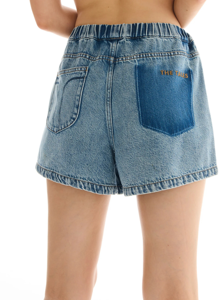 Hailey Pull On Denim Sports Shorts - 80's Blue