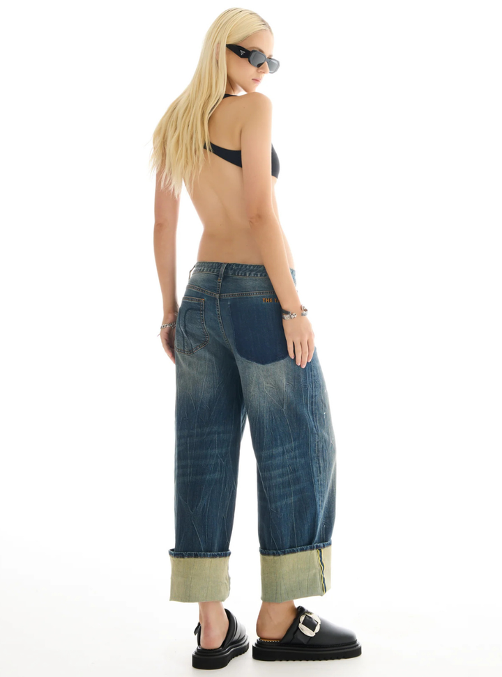 Selvedge Denim Cross Over Slouch Jeans - Indigo