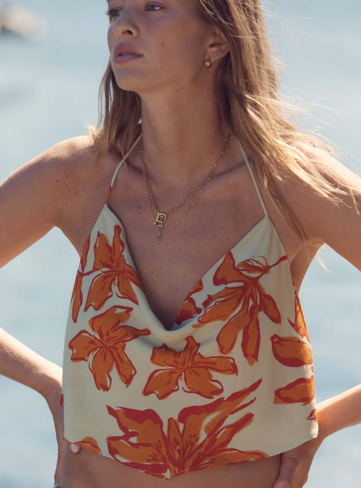 Estelle Cowl Neck Scarf Top - Mint Floral