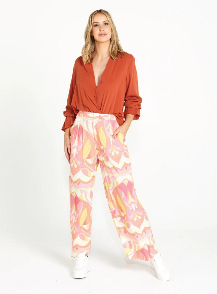Vivienne Wide Leg Pant - Pink Geo