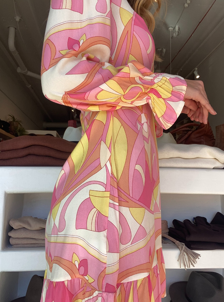 Vivienne Wide Leg Pant - Pink Geo