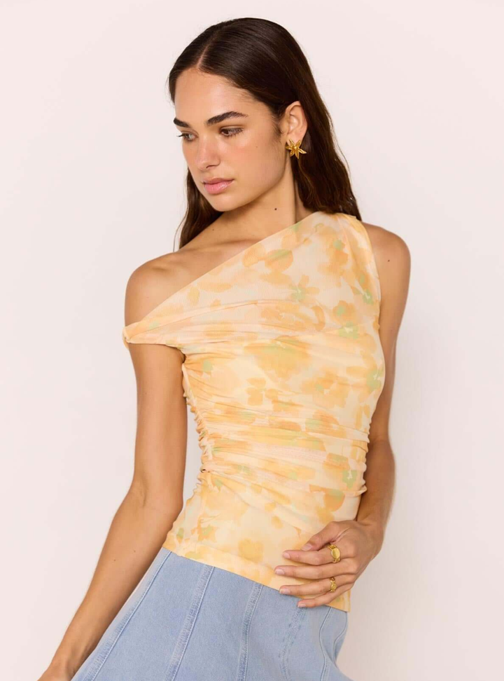 Clair Mesh Top - Orange Watercolour Floral
