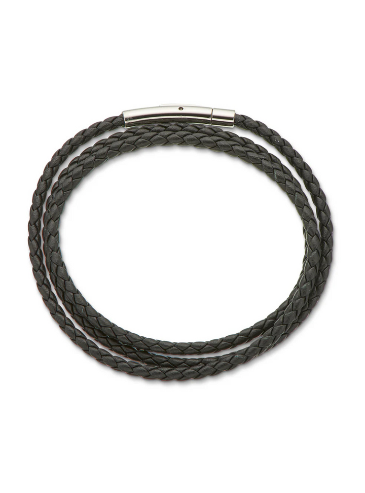 Black Fine Leather Plaited Wrap Bracelet