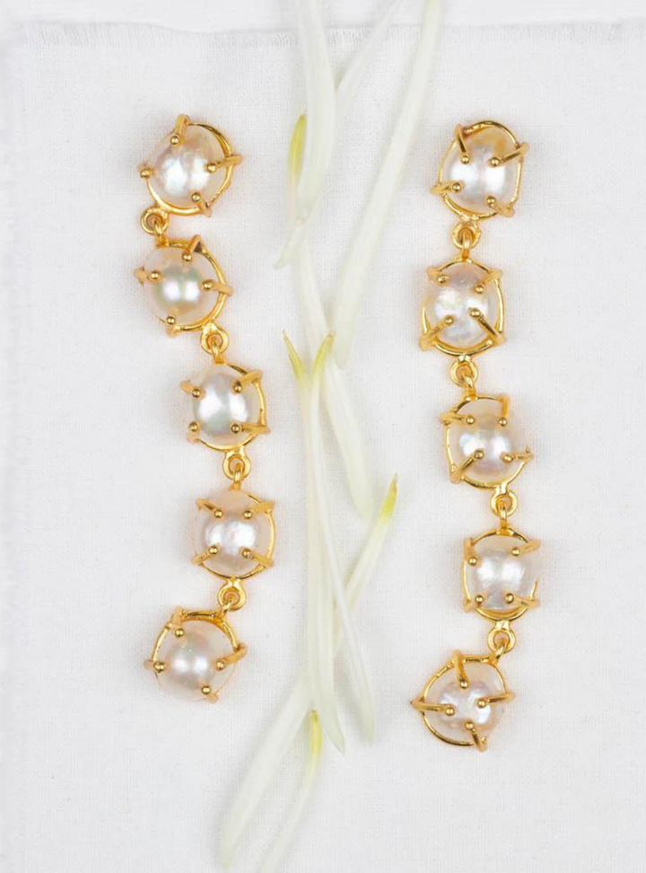 Pearl Gold 5 Drop Earrings