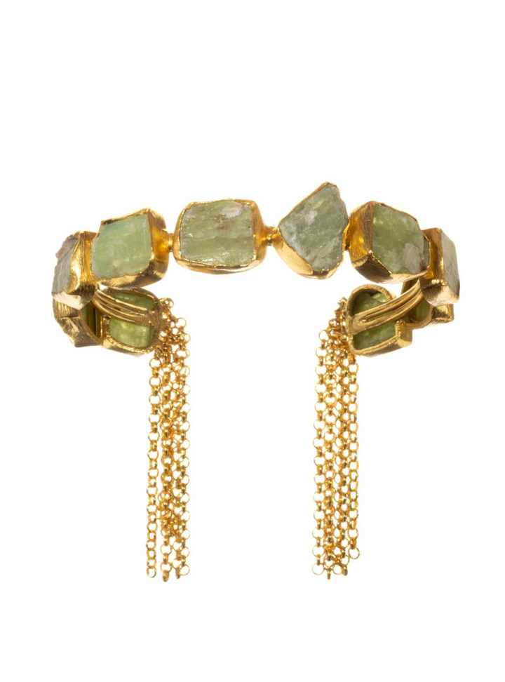 Gold Tassel Cuff - Green Kyanite