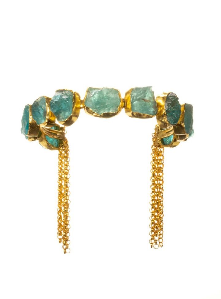 Gold Tassel Cuff - Sky Apatite
