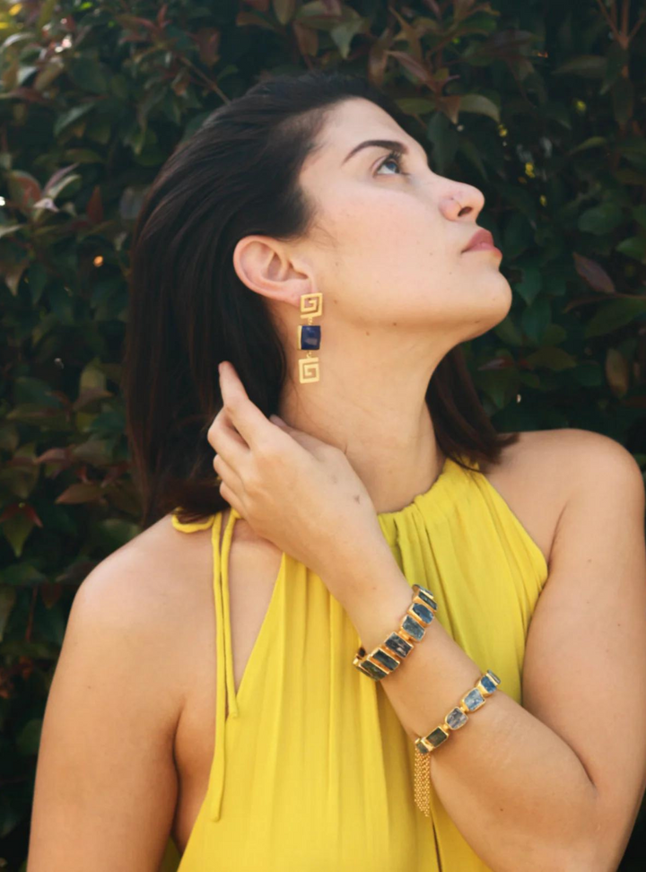 Gold Tassel Cuff - Green Kyanite