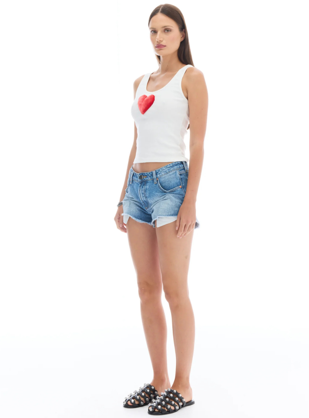 We Love 3D Velvet Heart Singlet - White
