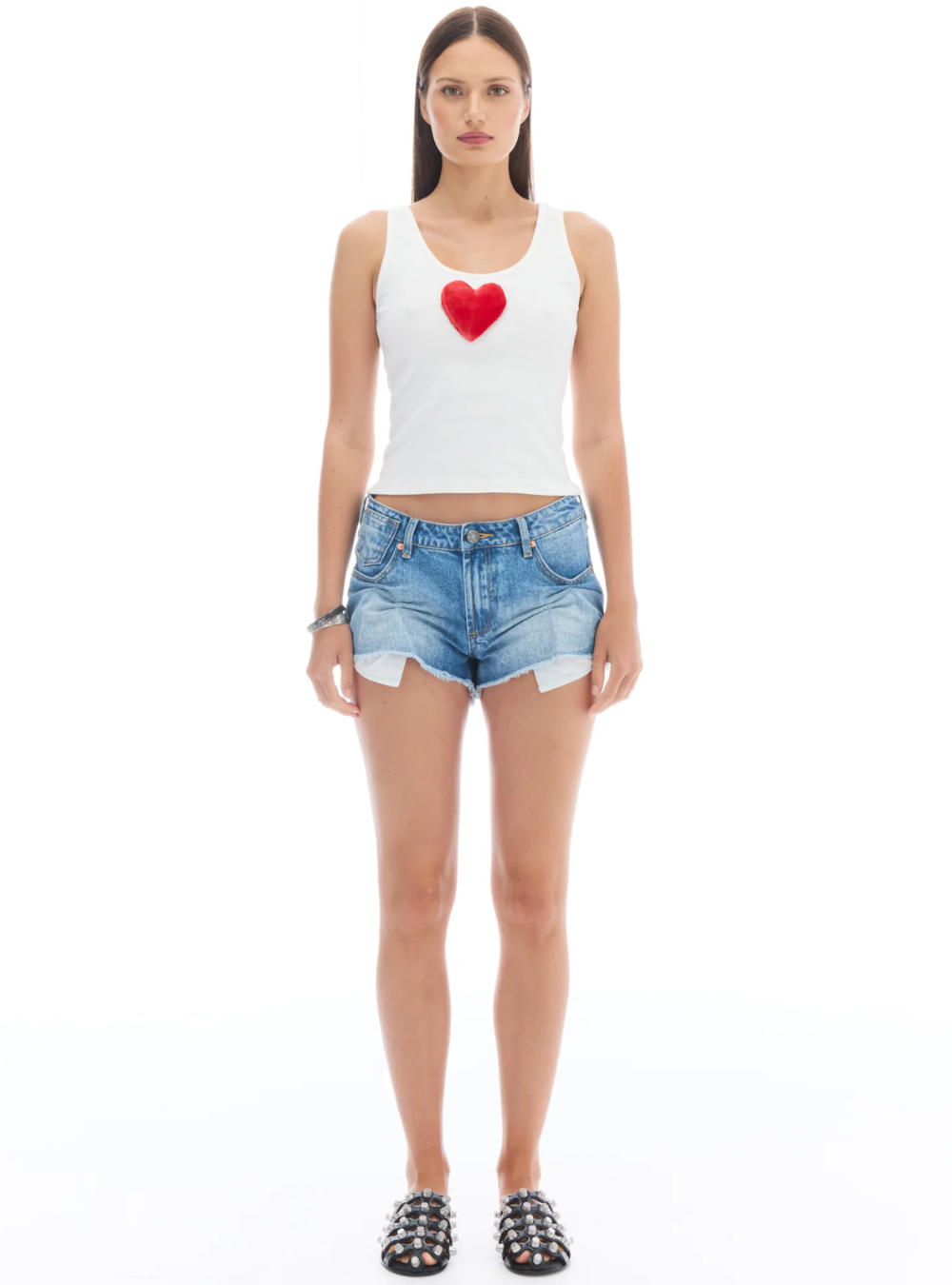 We Love 3D Velvet Heart Singlet - White