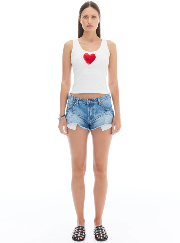 We Love 3D Velvet Heart Singlet - White