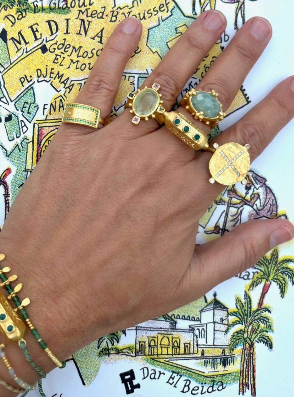 Rambagh Ring - Prehnite and Tourmaline