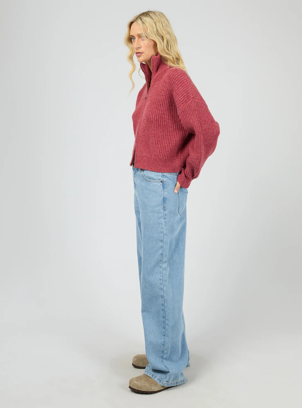 Bridie Knit Zip Through - Berry