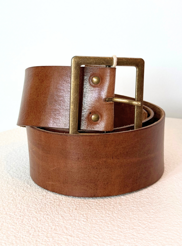 Adras Leather Belt Brass Buckle - Tan