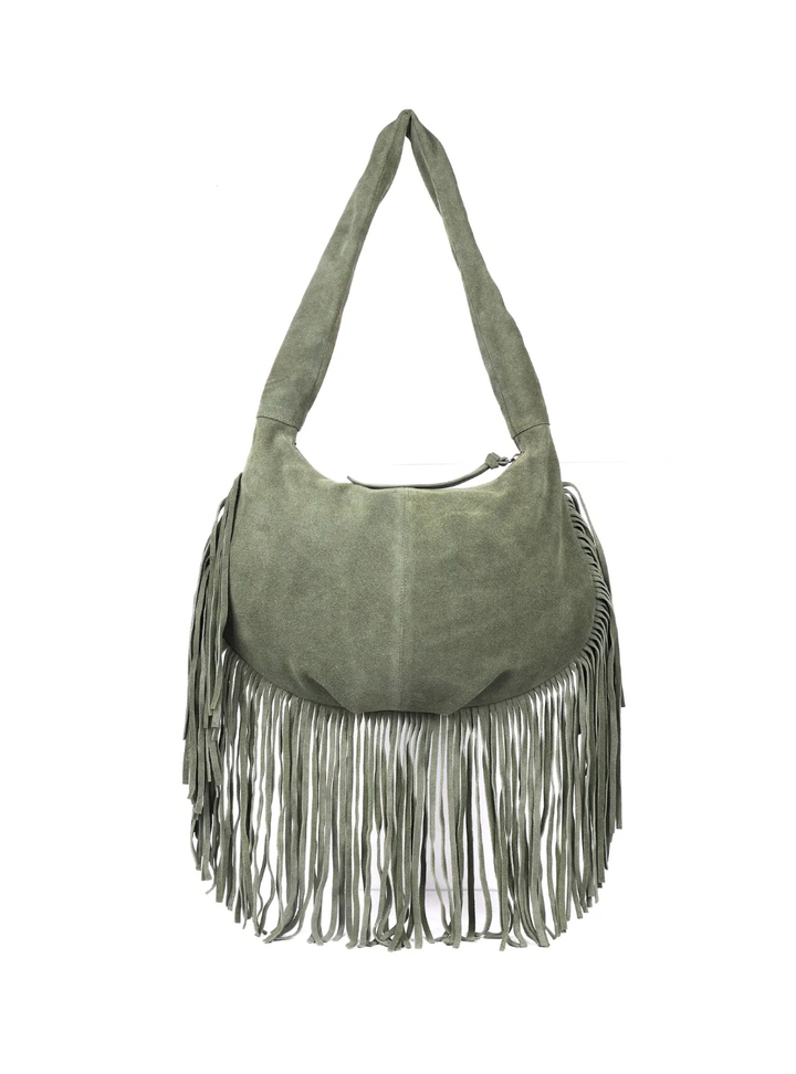 Alexis Suede Fringe Bag - Green
