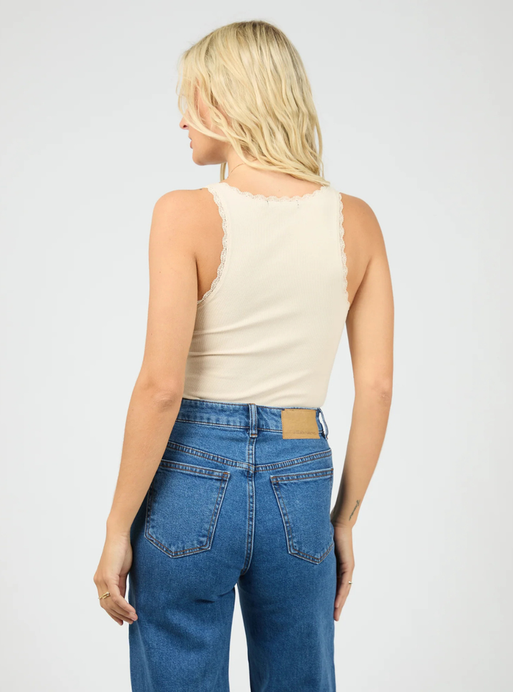 Washed Rib Lace Tank - Vanilla