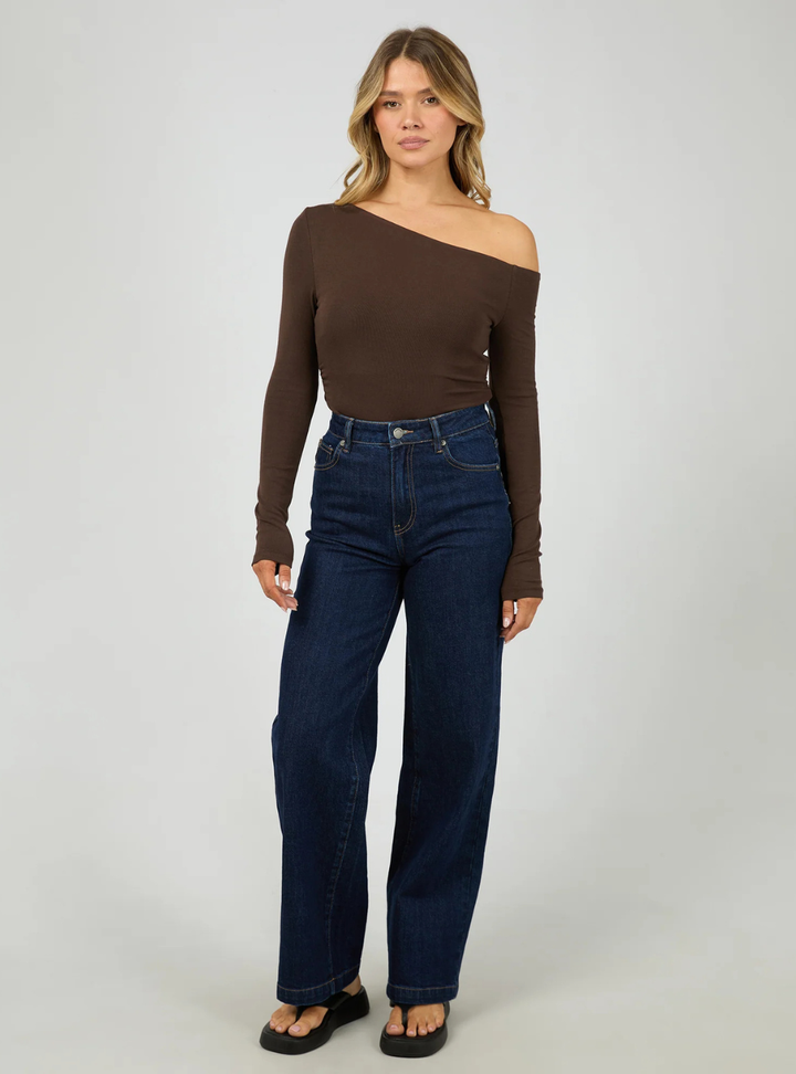 Kylie Off Shoulder Long Sleeve Top - Brown