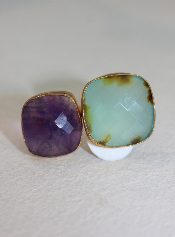 Amethyst/Amazonite Gold Plated Ring