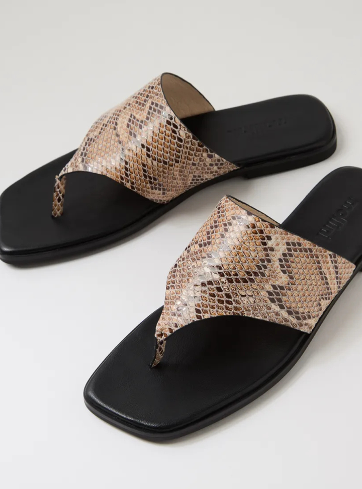 Amii Leather Sandals - Nude Snake