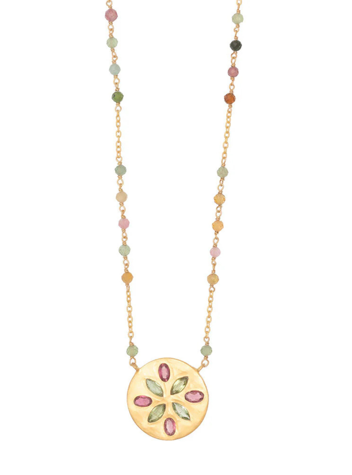Amrapali Pink & Green Tourmaline flower necklace
