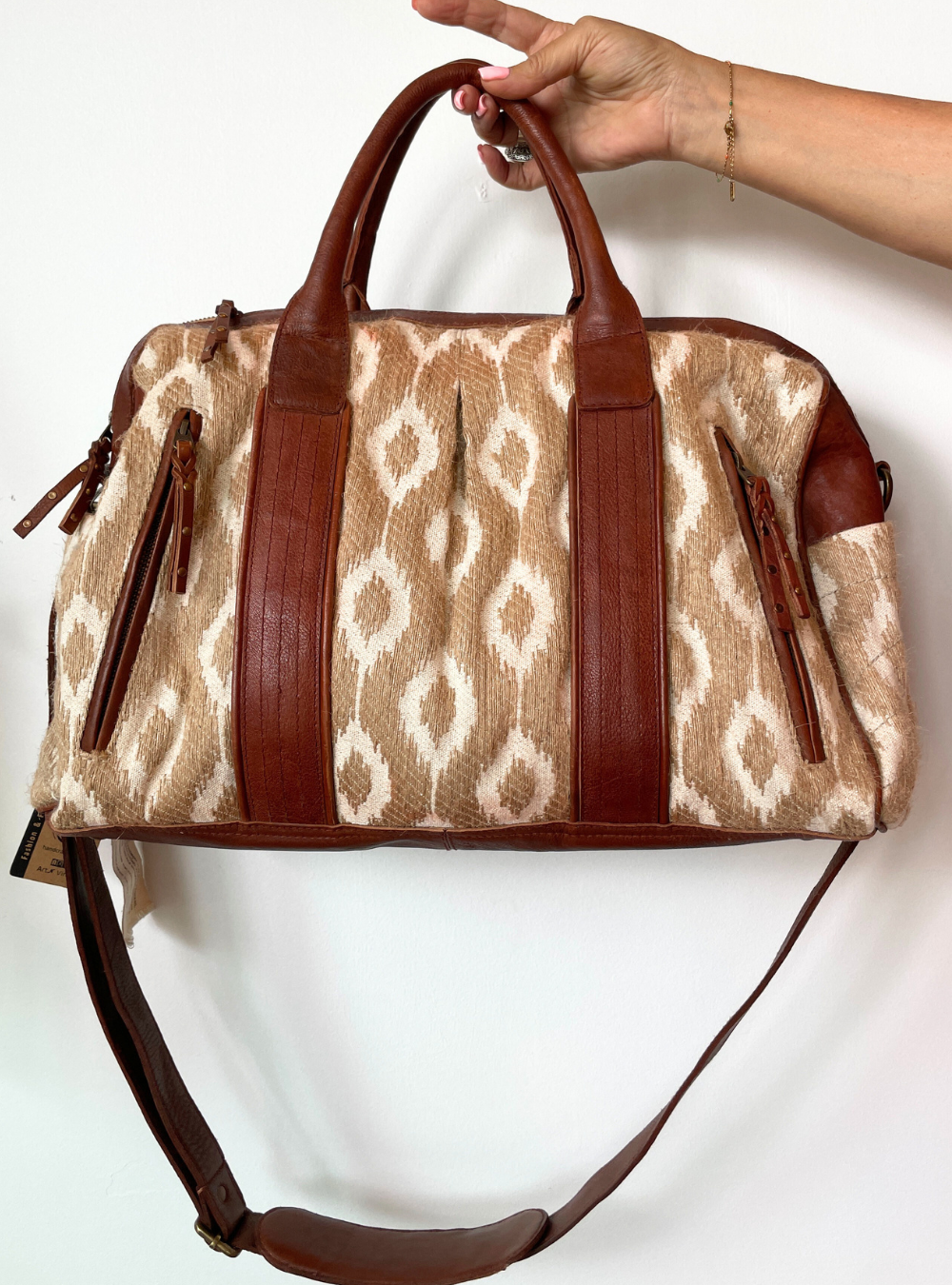 Ikat Duffle Bag - Cream/Tan