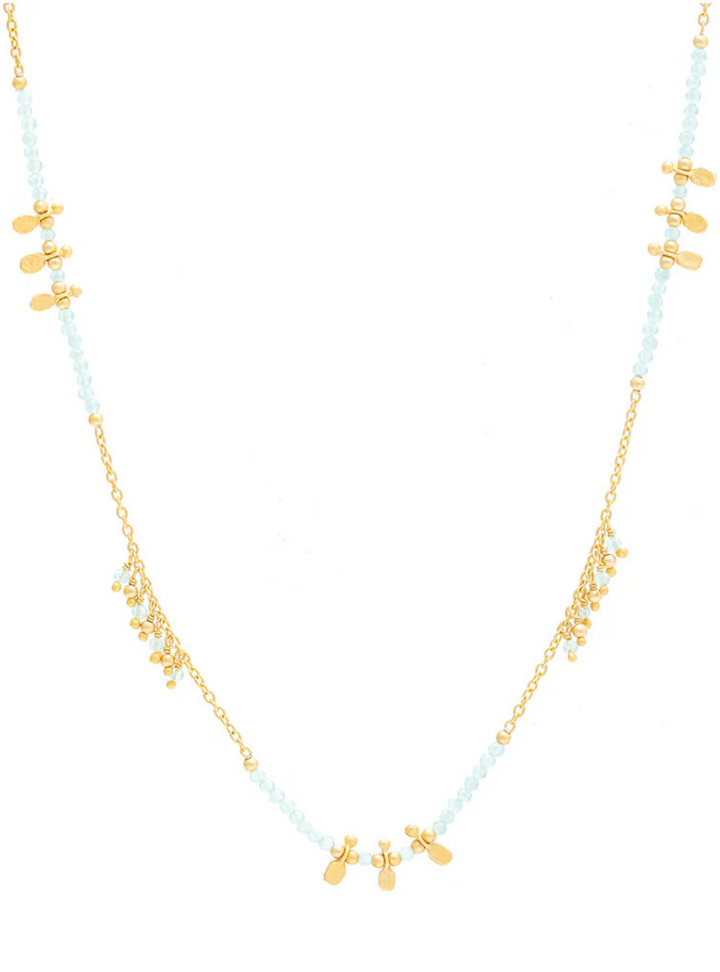 Long Aquamarine gold charm necklace