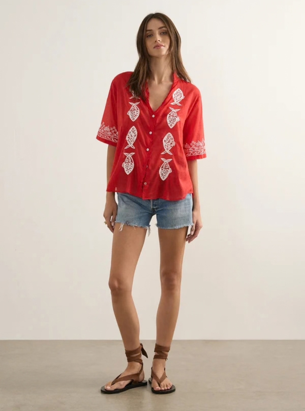Sardine Embroidered Blouse - Red
