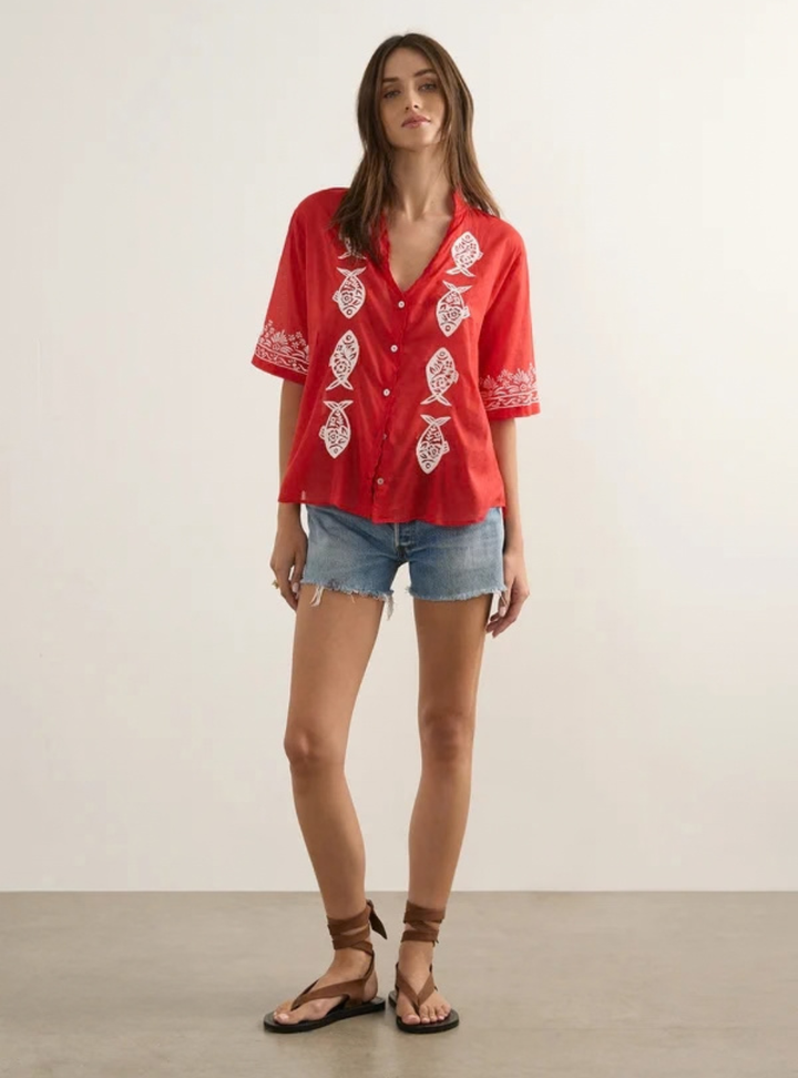 Sardine Embroidered Blouse - Red