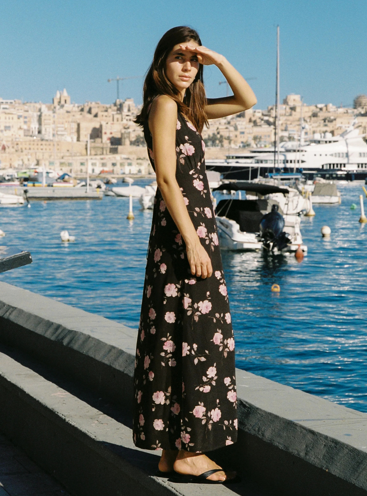 River Maxi Dress - Charcoal Nova Rose