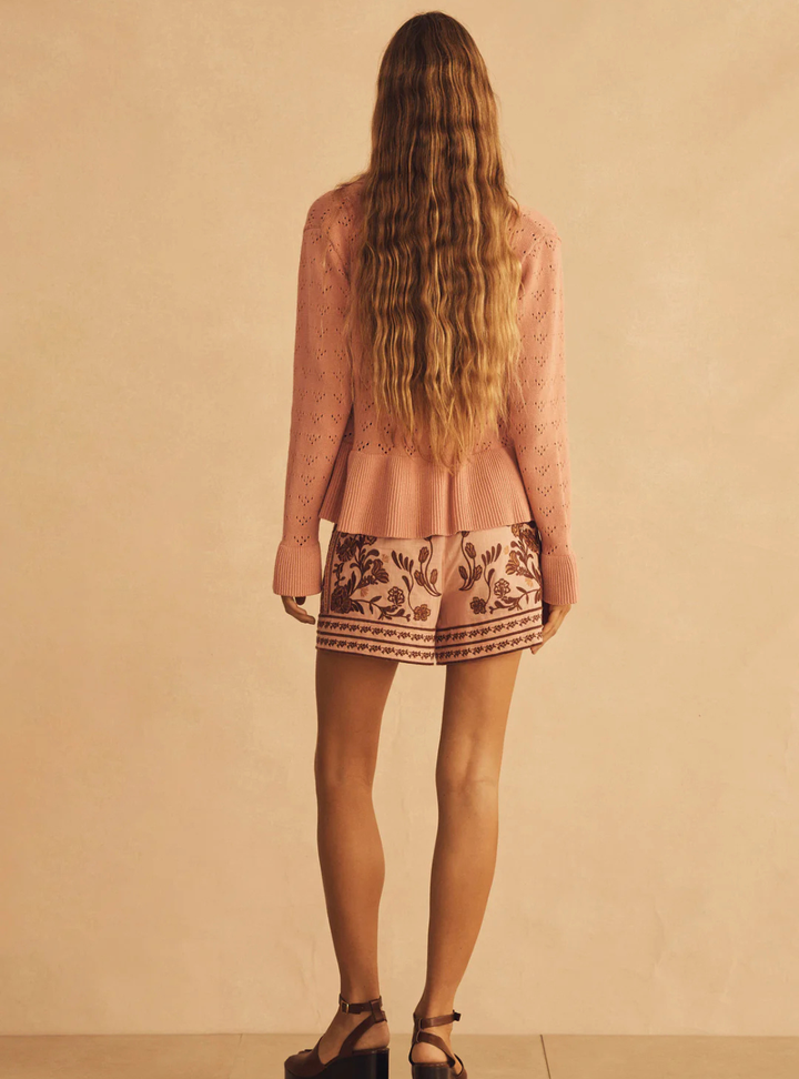 Alba Senese Crochet Ruffle Cardigan