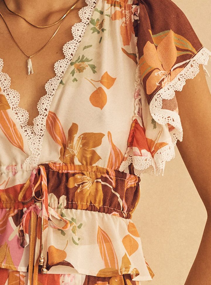 Lucca Silk Ruffle Sleeve Drawstring Top