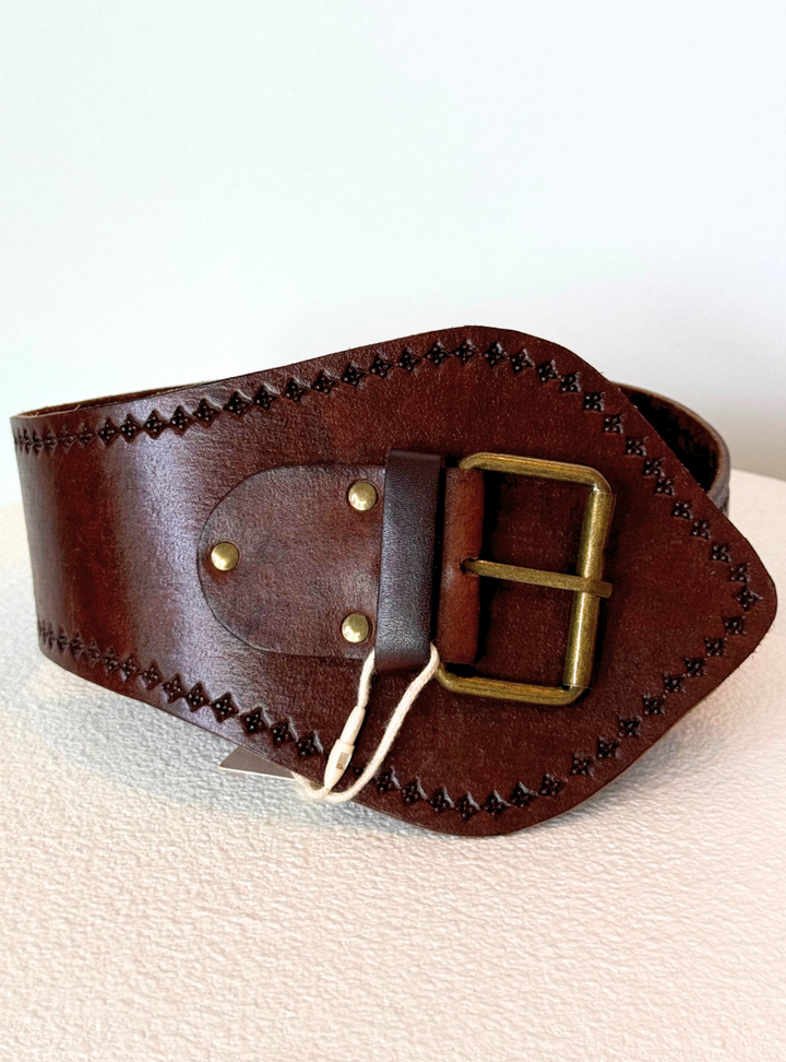 Babushka Wide Leather Belt - Chocolate