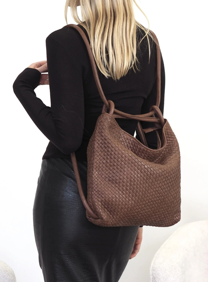 Elli Woven Convertible Handbag/Backpack - Chocolate