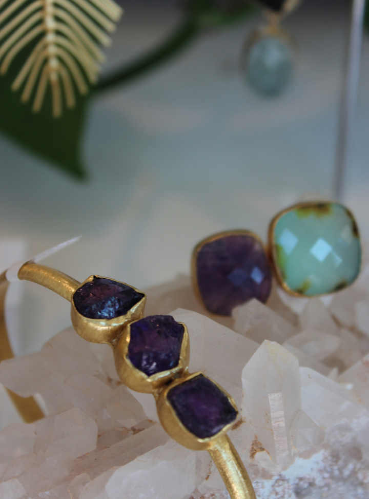 Amethyst/Amazonite Gold Plated Ring