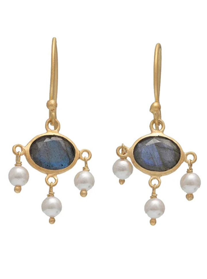 Bapu earrings set with facet Labradorite &amp; Pearls