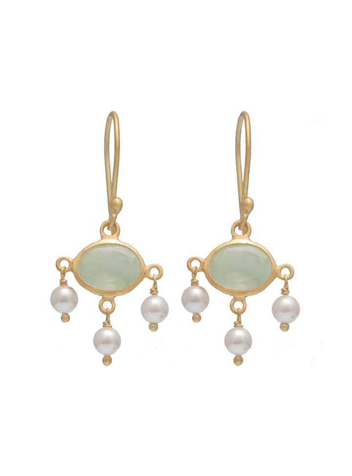 Bapu Earrings - Prehnite and Pearl