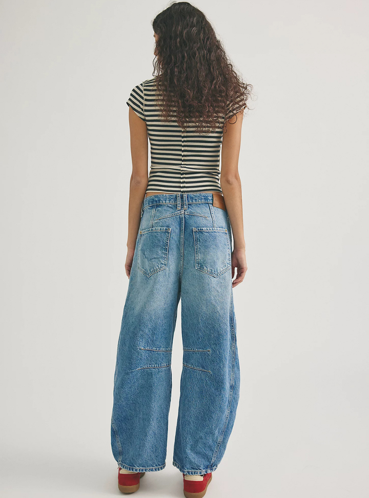 Free People Good Luck Mid Rise Barrel Jeans - Ultra Light Beam