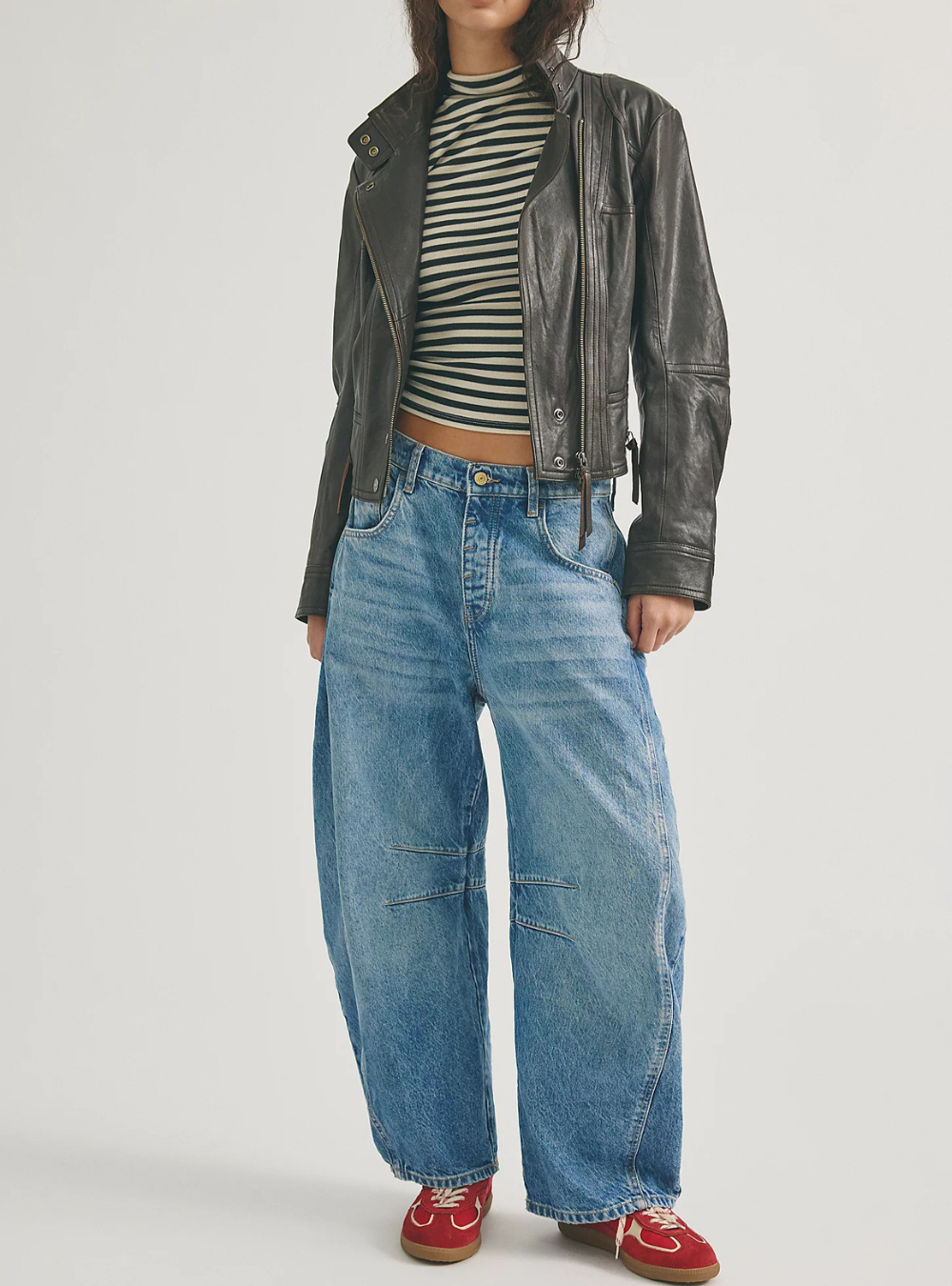 Free People Good Luck Mid Rise Barrel Jeans - Ultra Light Beam