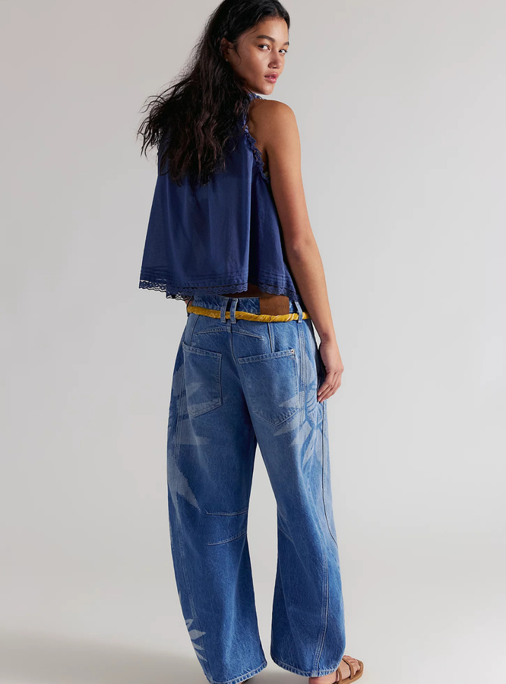 Good Luck Printed Barrel Jeans - Sun Fade
