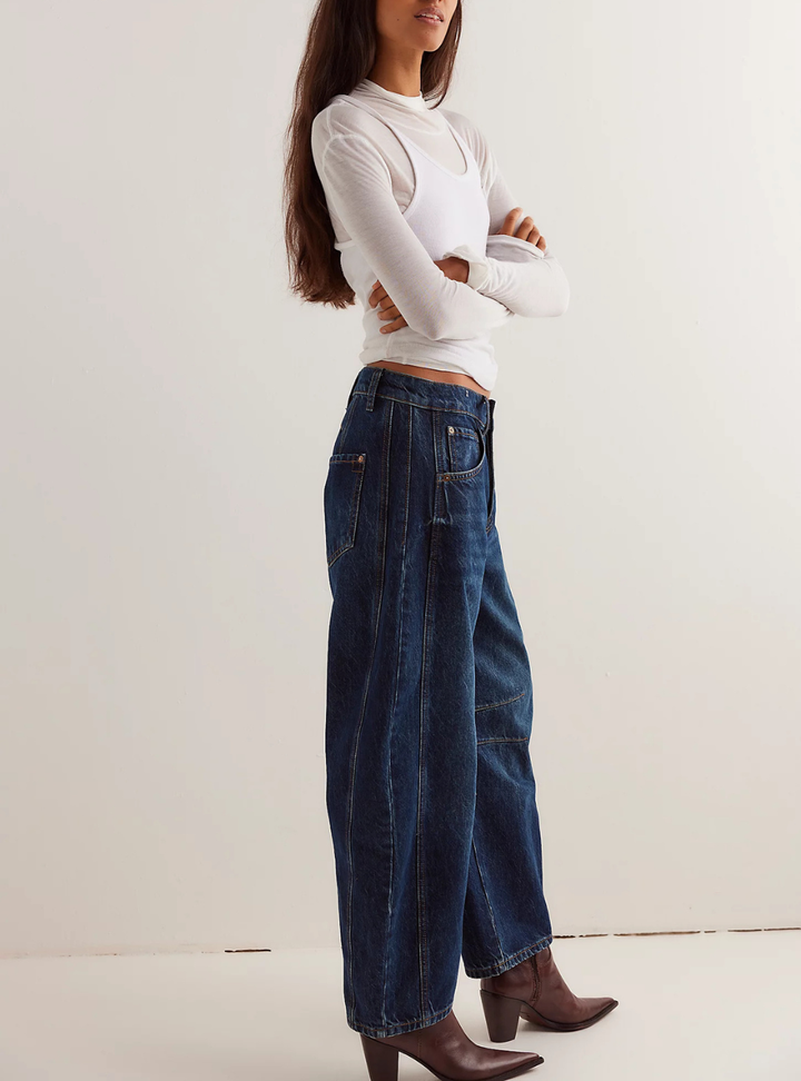 Good Luck Mid Rise Barrel Jeans - Deep End