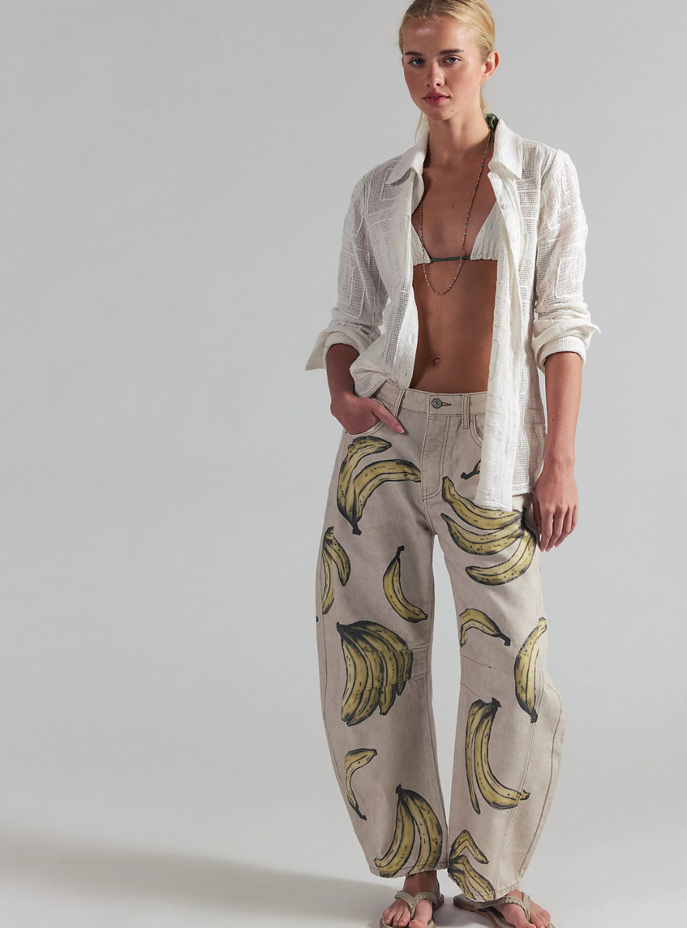 Good Luck Printed Barrel Jeans - Go Bananas