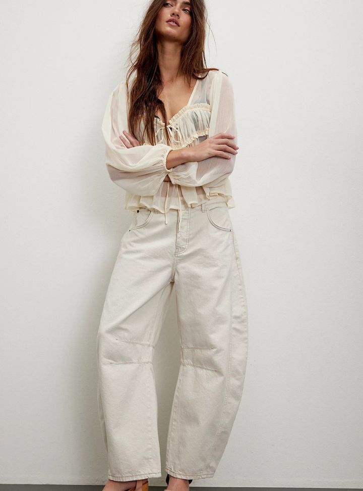 Good Luck Mid Rise Barrel Jeans - Milk