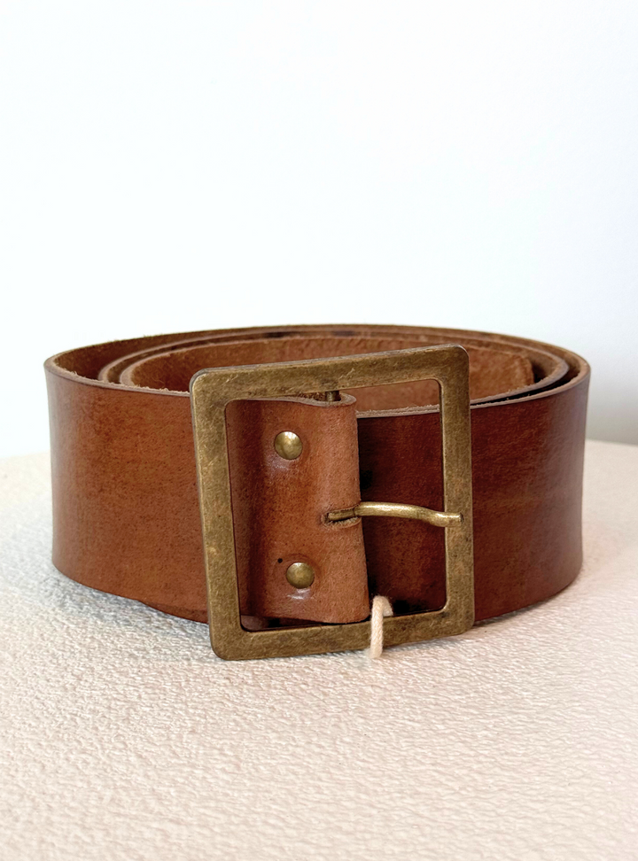 Adras Leather Belt Brass Buckle - Tan