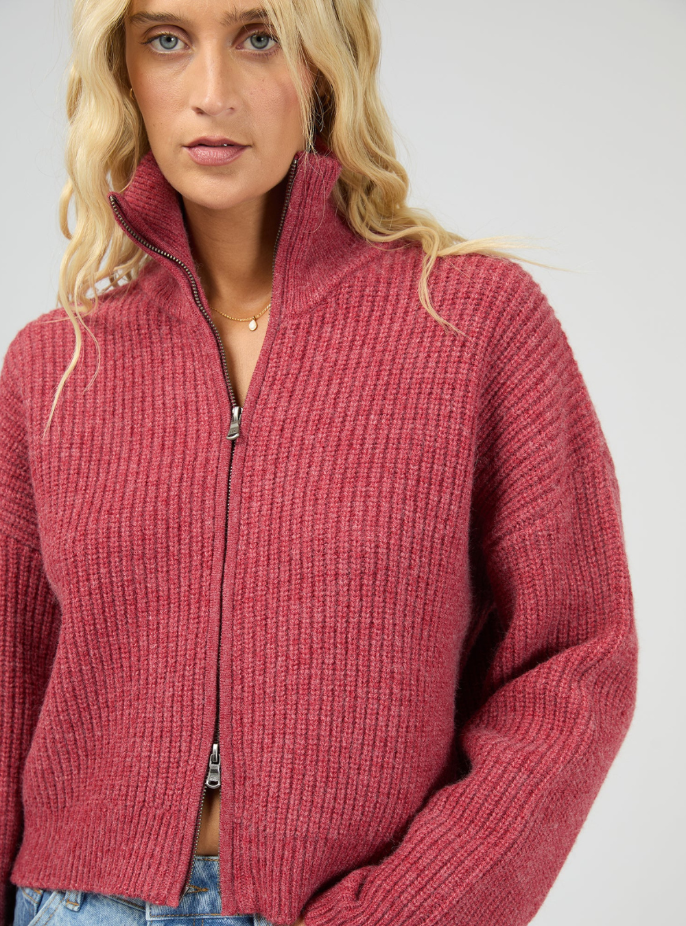 Bridie Knit Zip Through - Berry