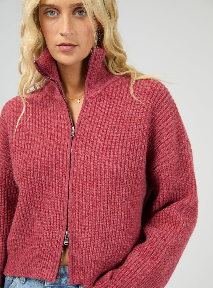 Bridie Knit Zip Through - Berry